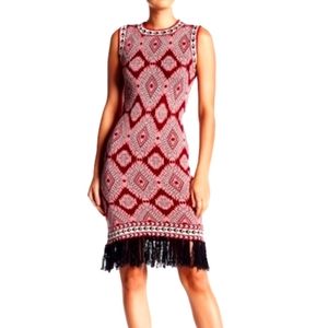Romeo & Juliet couture aztec print midi sweater dress with fringe, size S